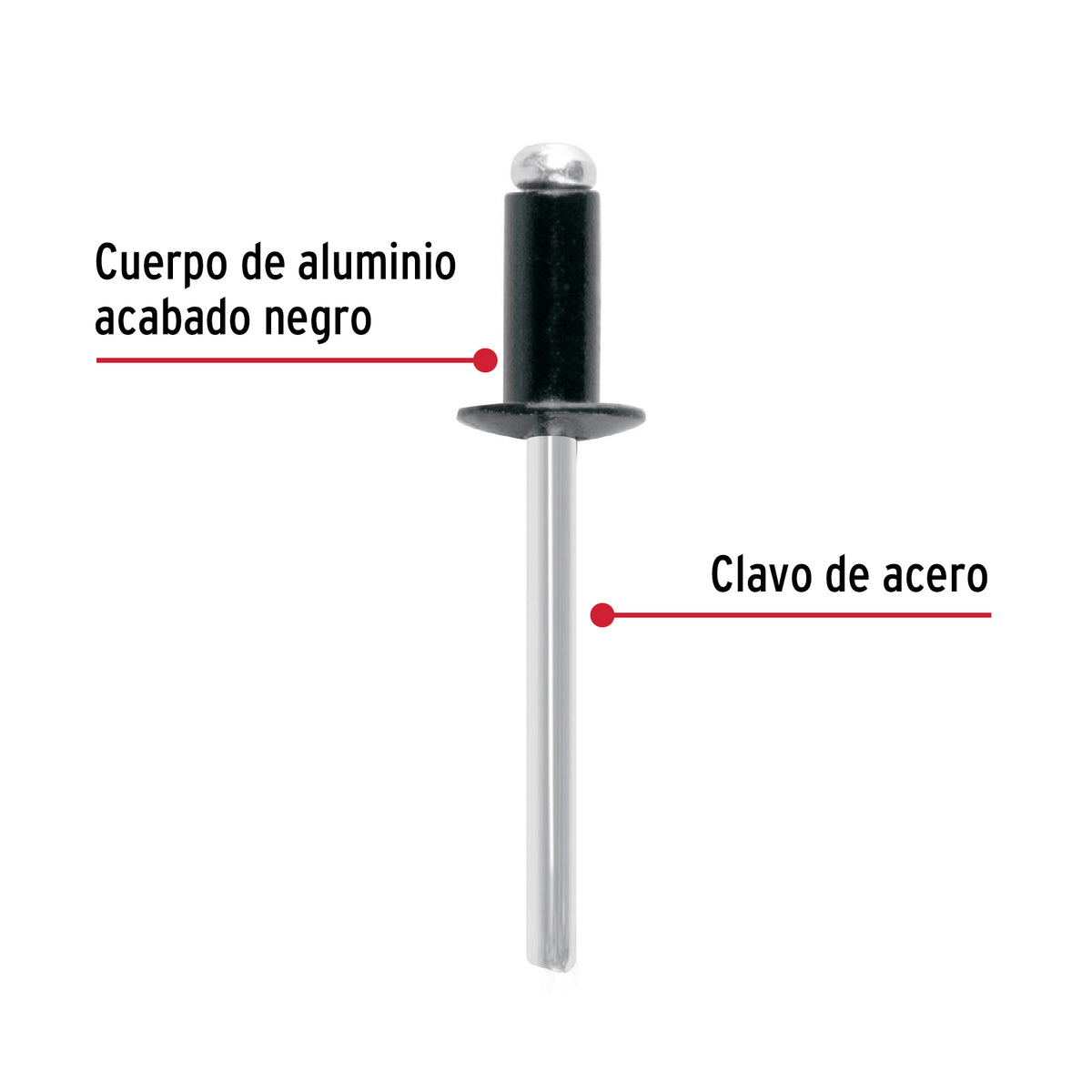 Bolsa C/50 Remaches 3/16'X1/4' Negros de Aluminio, Ala 3/8'