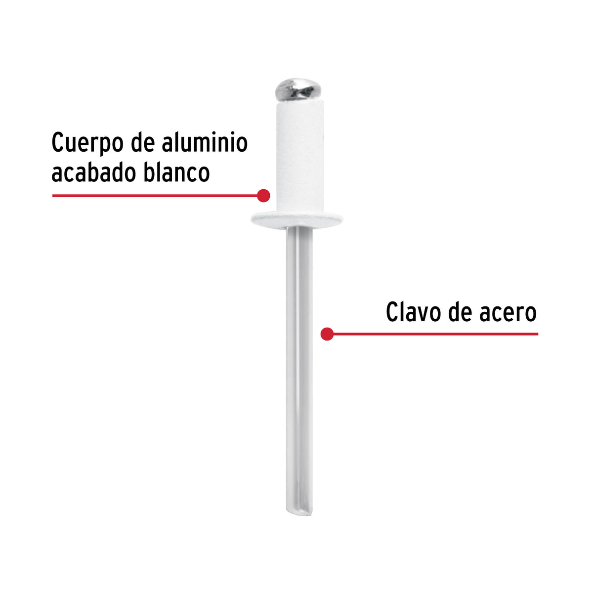 Bolsa C/50 Remaches 3/16'X3/8' Blancos de Aluminio, Ala 3/8'