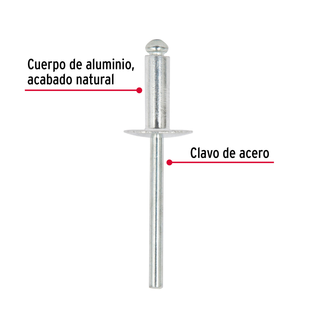 Bolsa con 50 Remaches 3/16' X 3/8' de Aluminio, Ala 17/32'