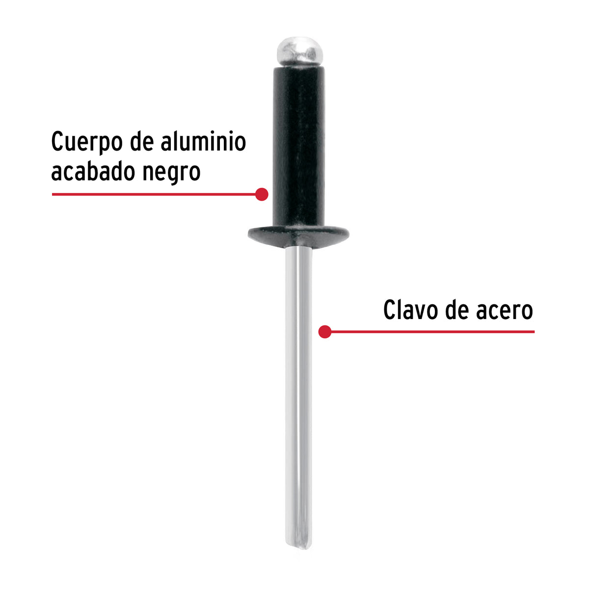 Bolsa C/50 Remaches 3/16'X1/2' Negros de Aluminio, Ala 3/8'