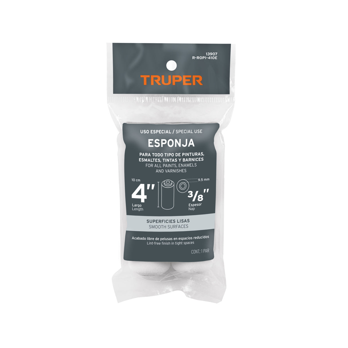 Bolsa C/2 Felpas para Mini Rodillo Esponja 4'X3/8', Truper