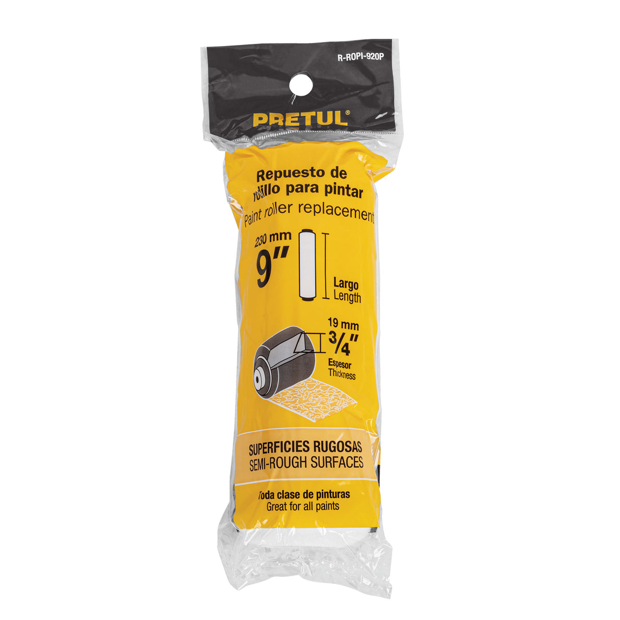 Felpa para Rodillo, 9 X 3/4', Superficies Rugosas, Pretul