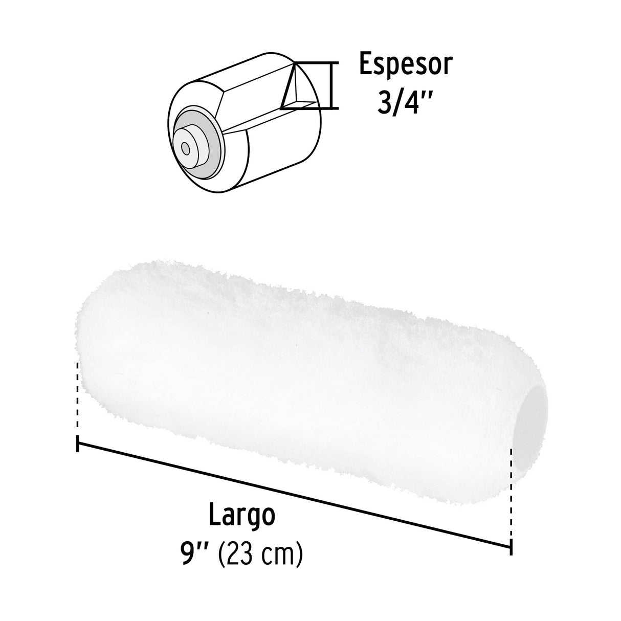 Felpa para Rodillo, 9 X 3/4', Superficies Rugosas, Pretul
