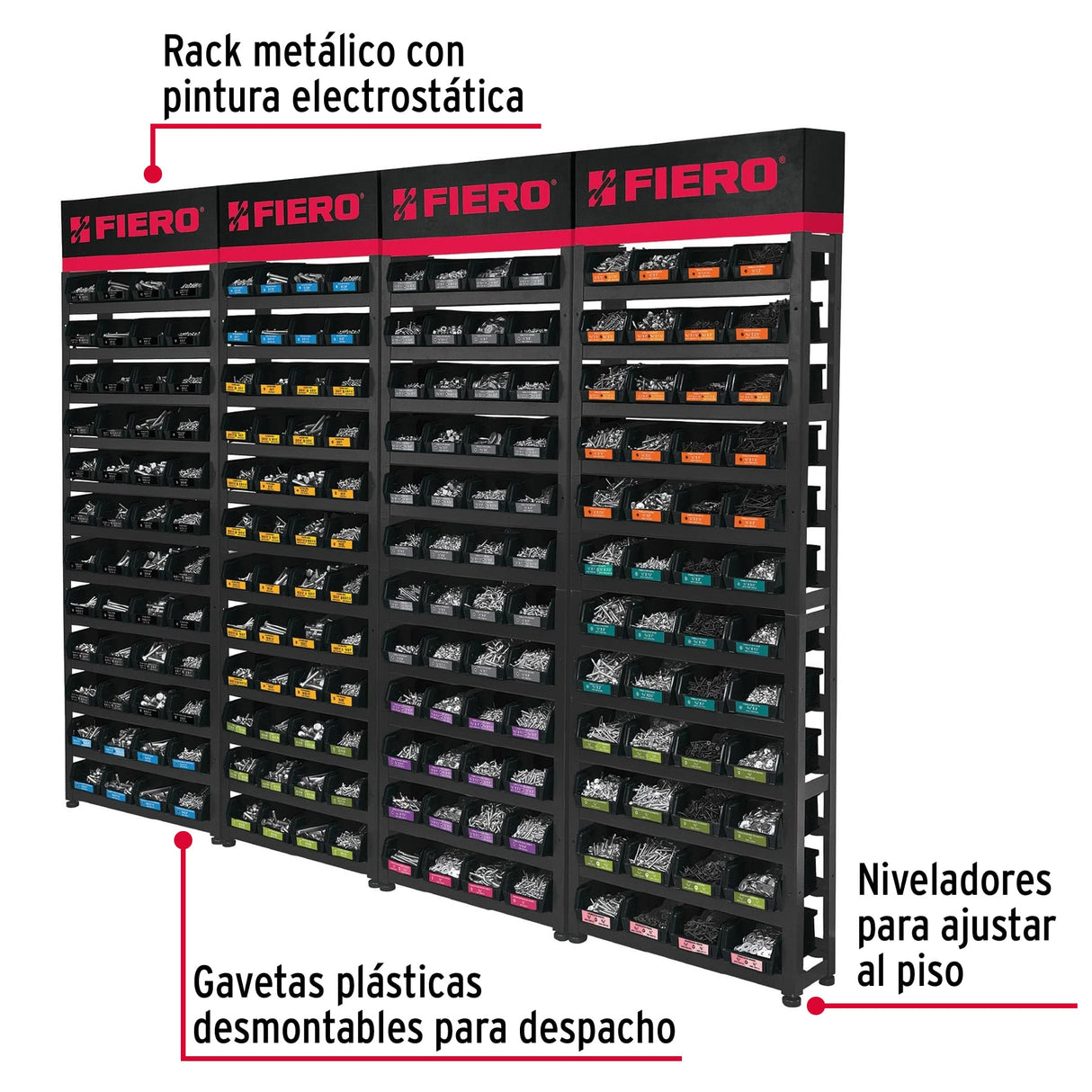 Rack Modular con Tornillos, 192 Gavetas