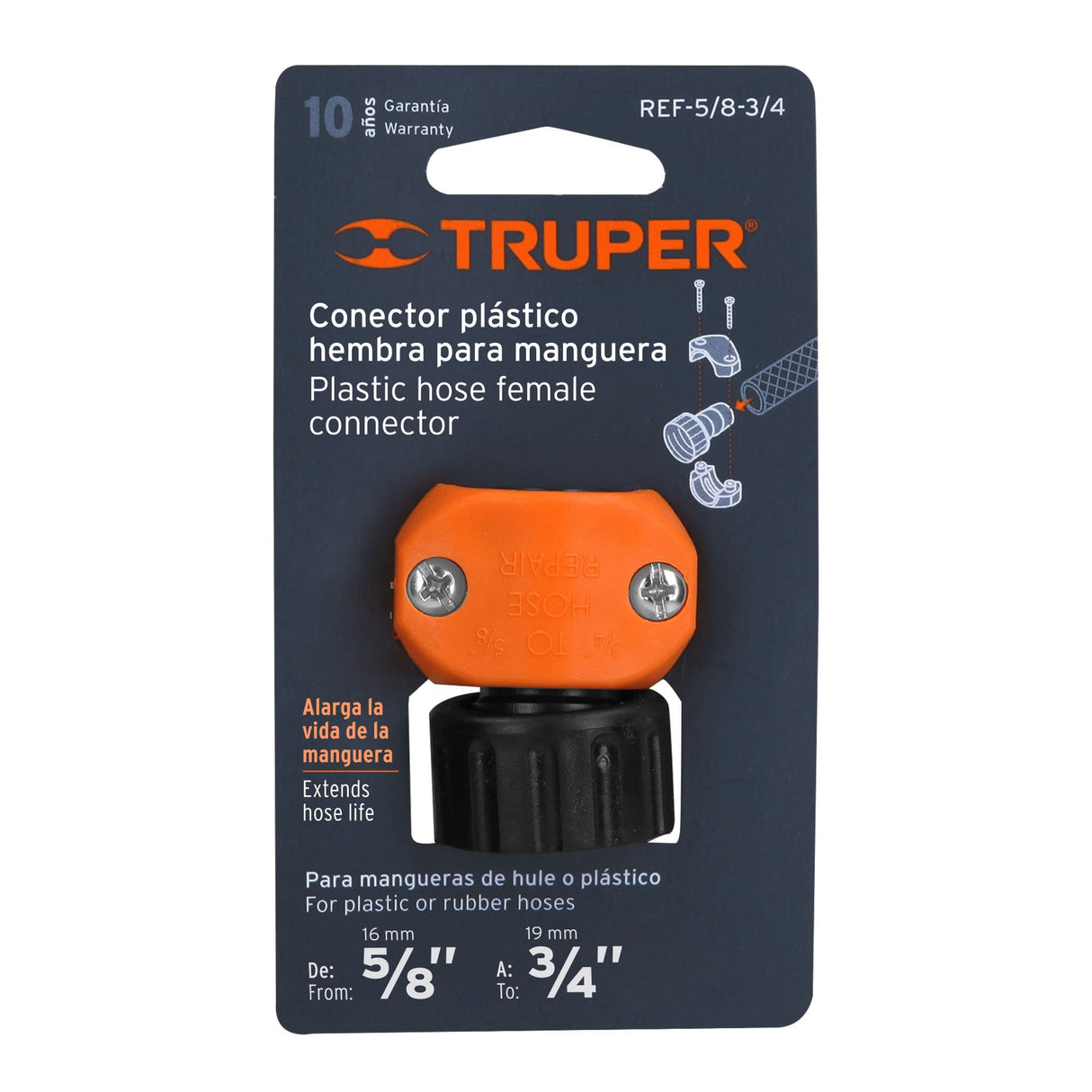 Conector 5/8'-3/4' Hembra de ABS para Manguera, Truper