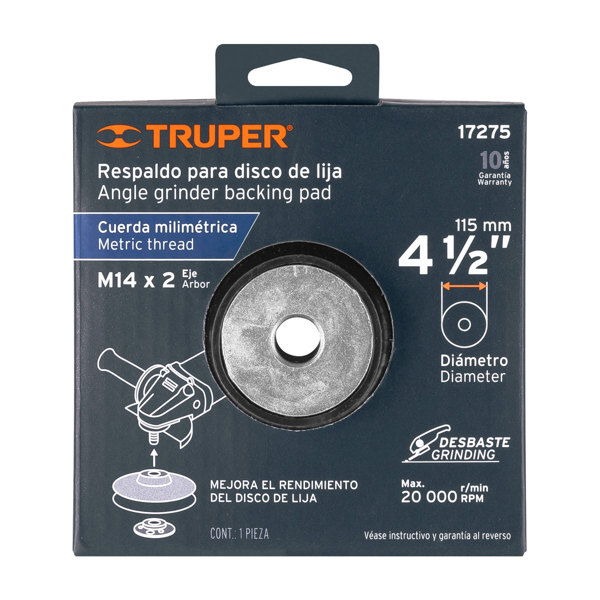 Respaldo para Discos de Lija 4-1/2', Eje M14, Truper