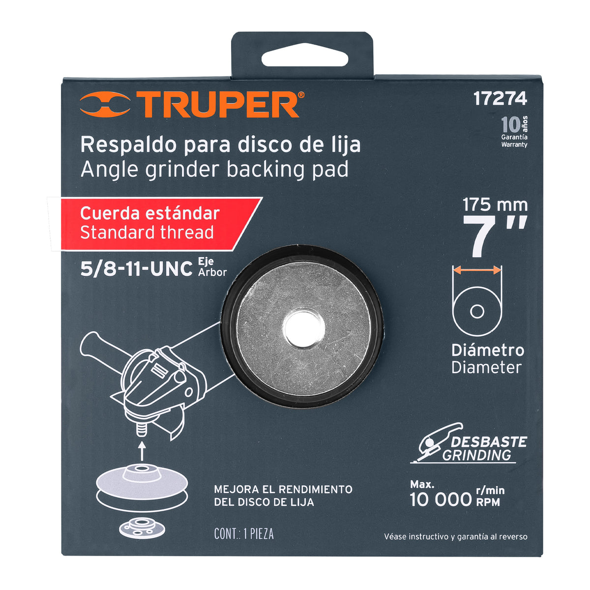 Respaldo para Discos de Lija 7', Eje 5/8, Truper