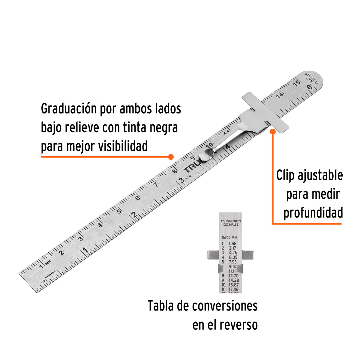Regla 15 cm de Acero Inoxidable de Bolsillo, Truper