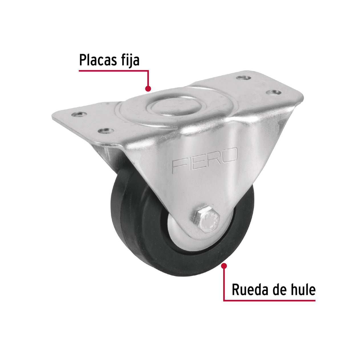 Rodaja Hule 3', Placa Fija con Balero, Carga 60 kg, Fiero