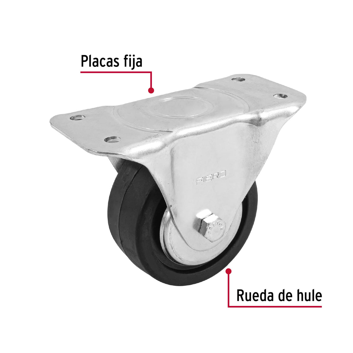 Rodaja Hule 4', Placa Fija con Balero, Carga 100 kg, Fiero