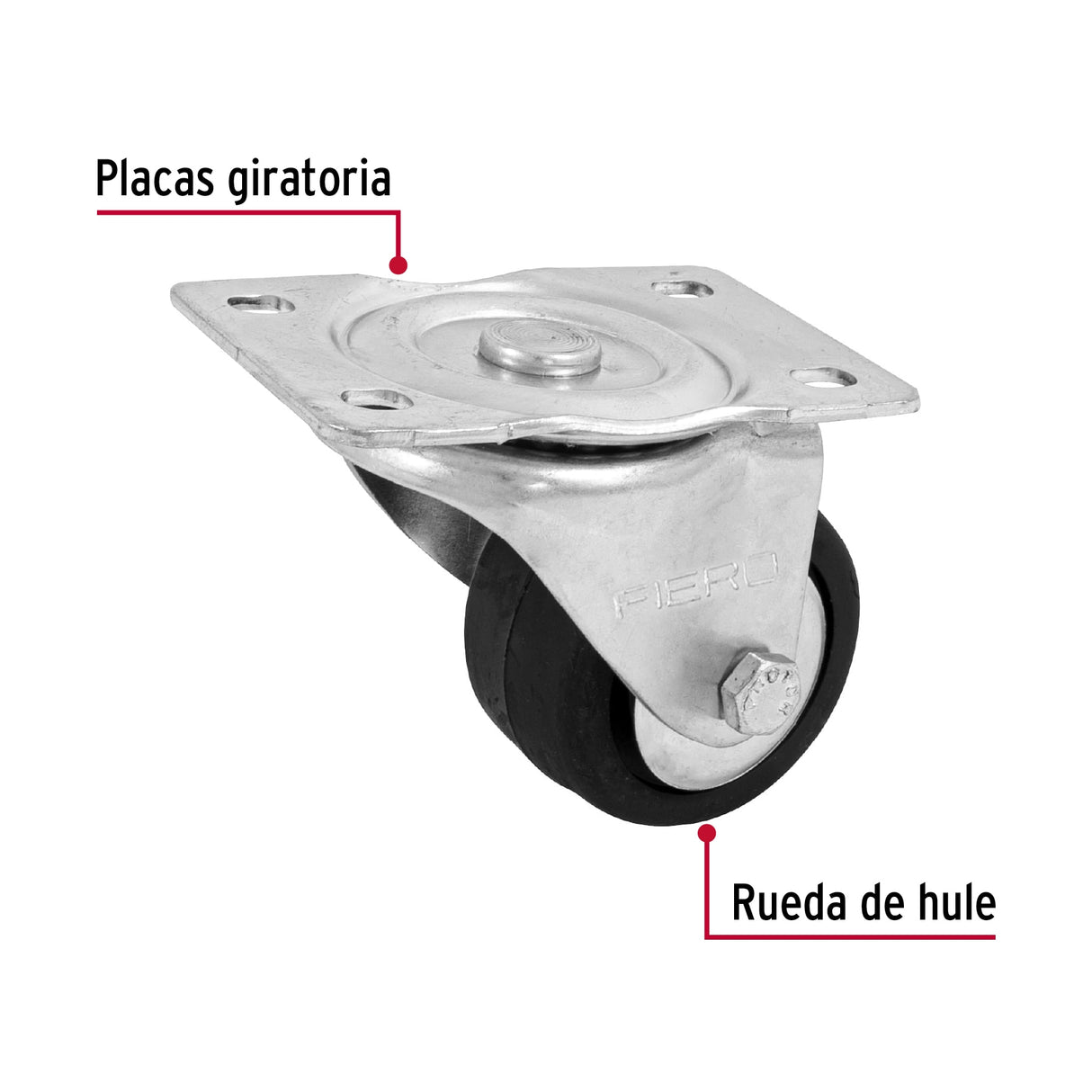 Rodaja Hule 2-1/2', Placa Giratoria C/Balero, Carga 50 kg