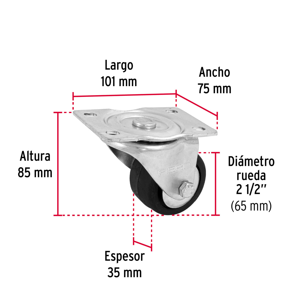 Rodaja Hule 2-1/2', Placa Giratoria C/Balero, Carga 50 kg