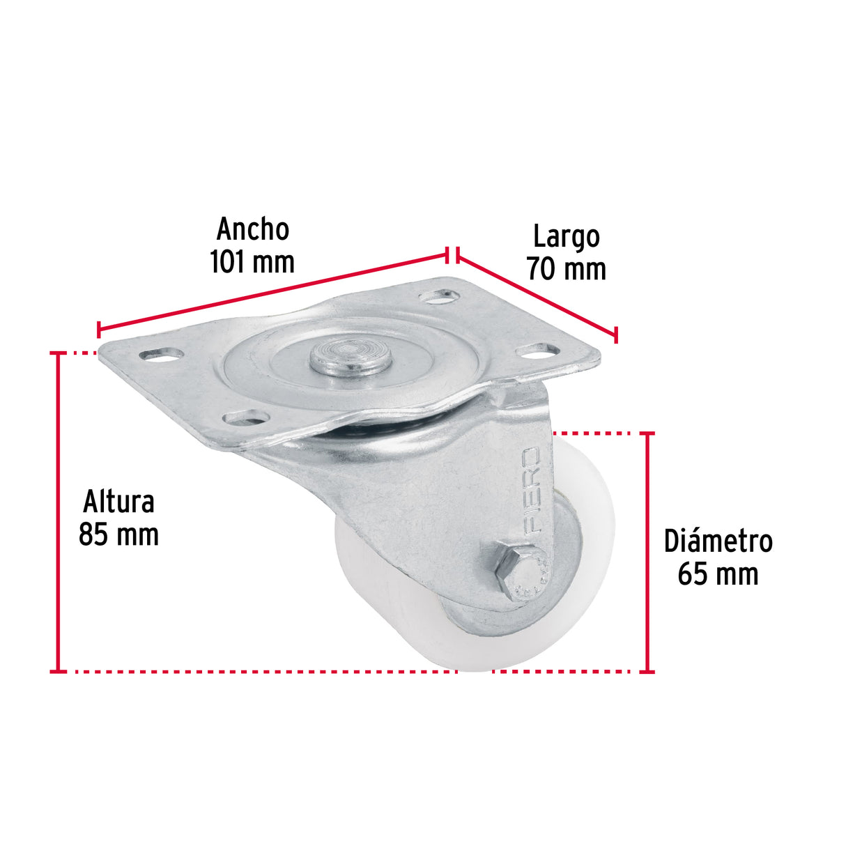 Rodaja de Polietileno 2-1/2 Placa Giratoria con Balero Fiero