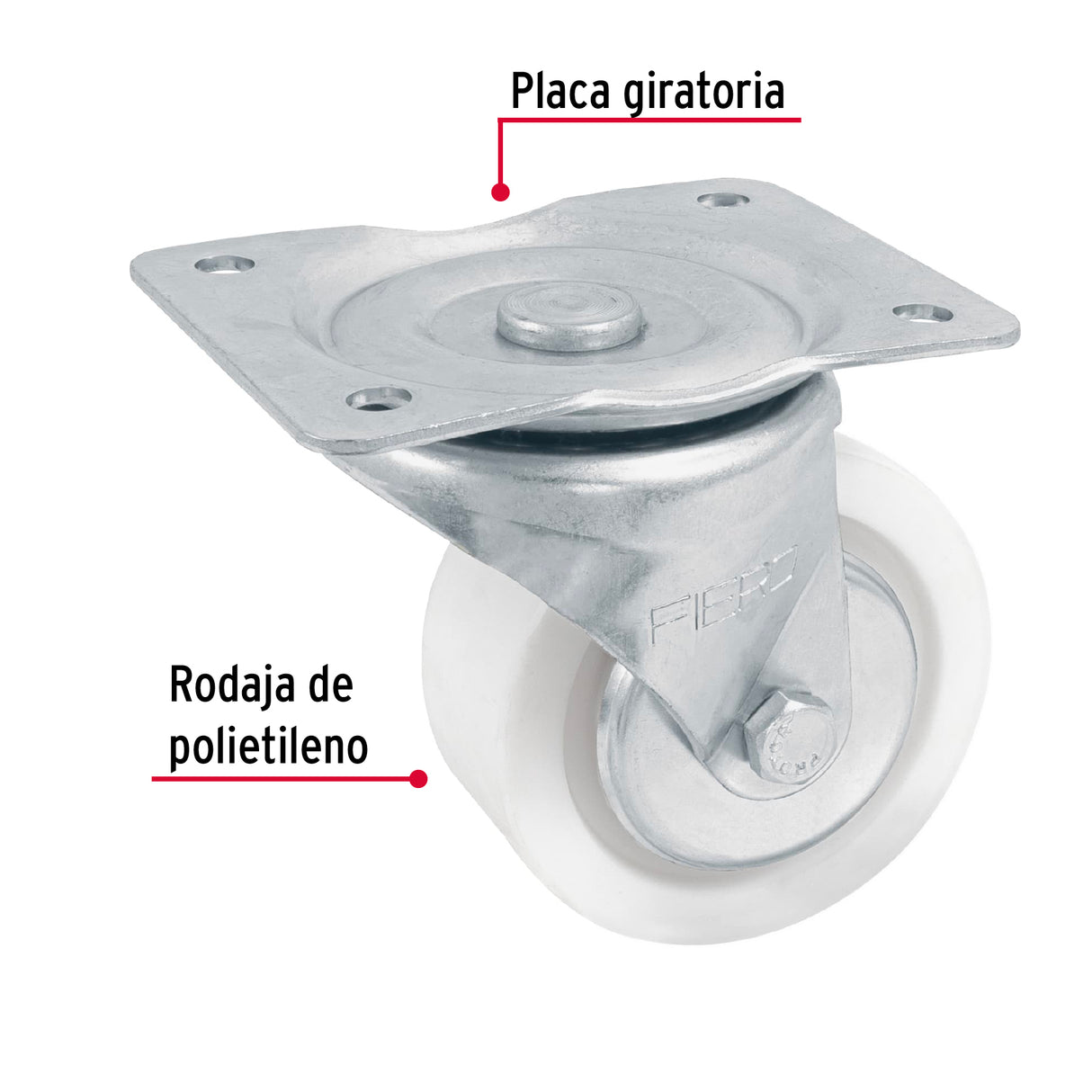 Rodaja de Polietileno 4' Placa Giratoria, con Balero, Fiero