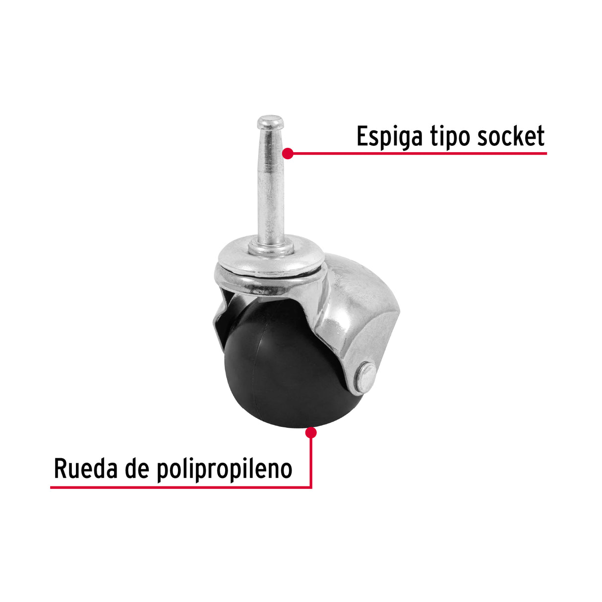 Rodaja Esférica, 50 mm con Espiga Tipo Socket, Fiero
