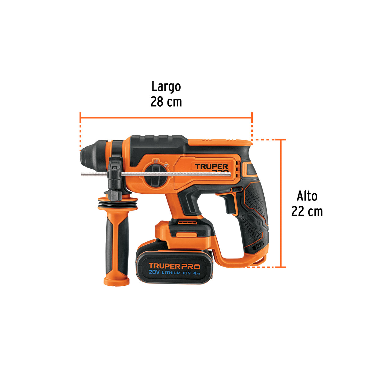 Rotomartillo SDS Plus 20 V, 2 J, 1 Batería 4 Ah, Truper Pro