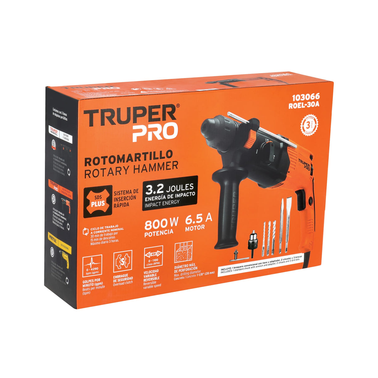 Rotomartillo SDS Plus 3.2 Joules, 800 W, Truper Pro