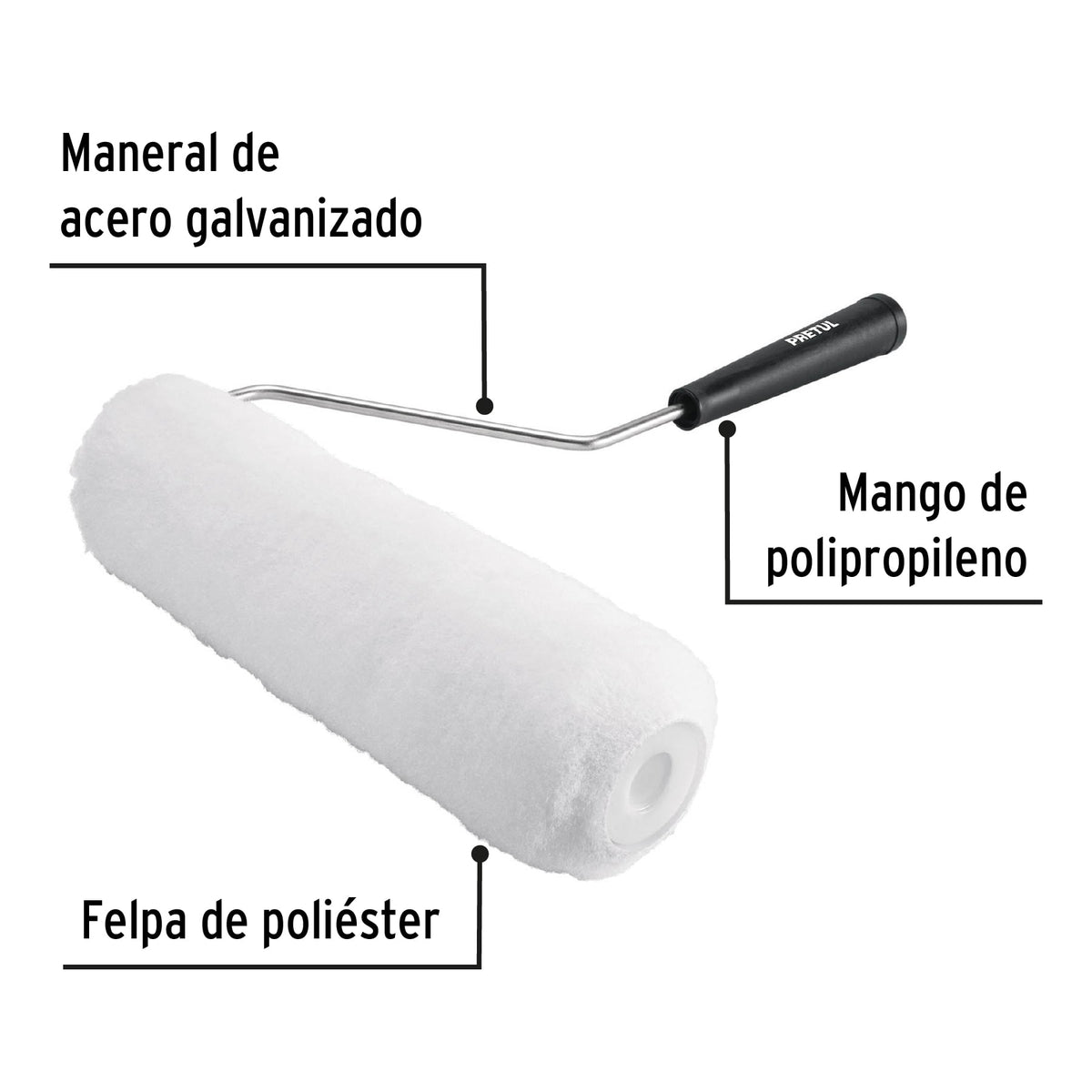Rodillo para Pintar, 9 X 5/8', Superficies Poco Rugosas, Pretul