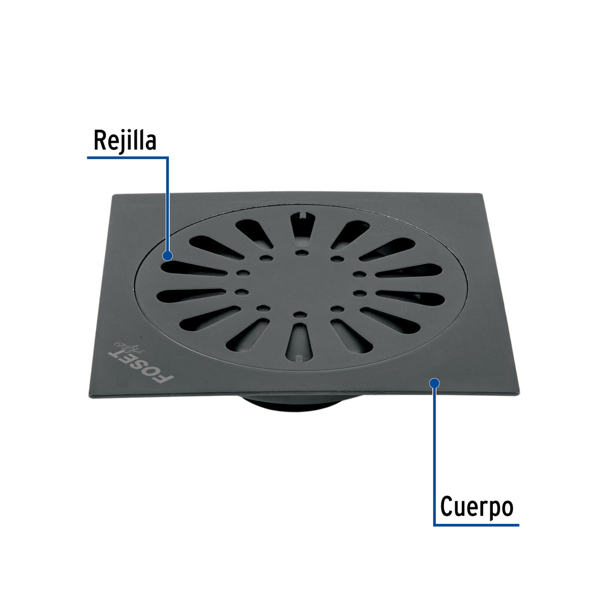 Resumidero Cuadrado 6' X 6', Acero Inoxidable, Negro, Gota