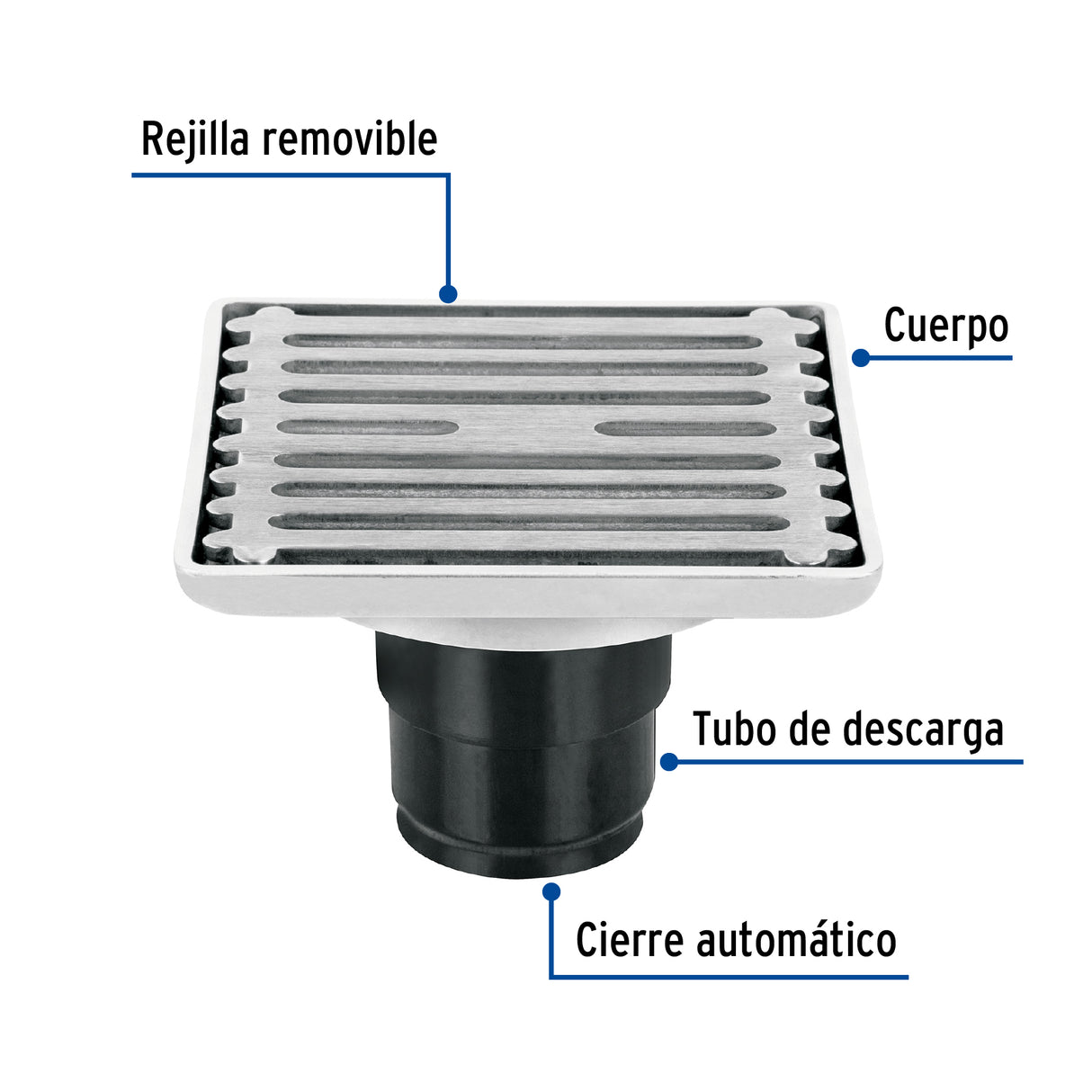 Resumidero Cuadrado 4' X 4', Acero Inoxidable, Aqua