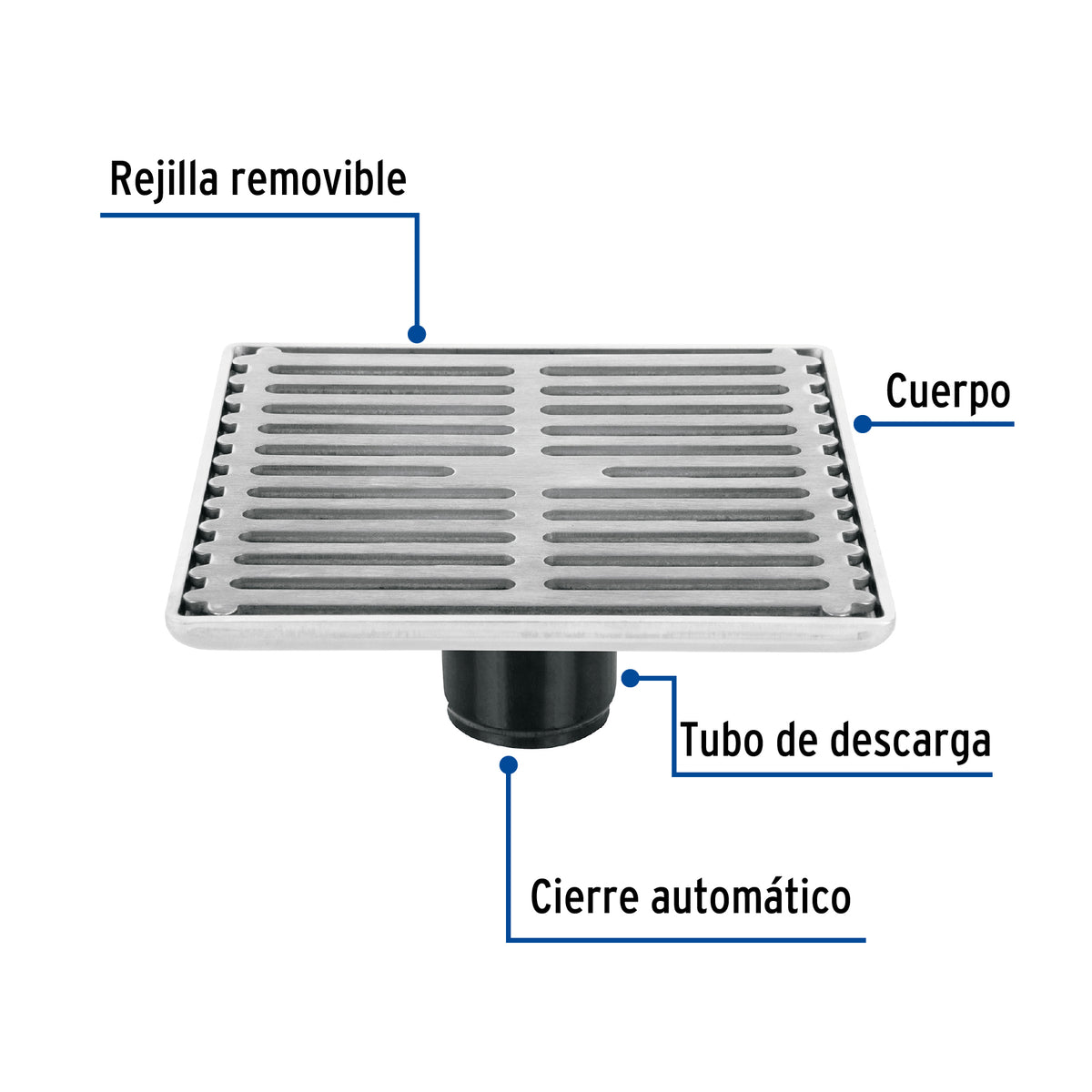 Resumidero Cuadrado 6' X 6', Acero Inoxidable, Aqua