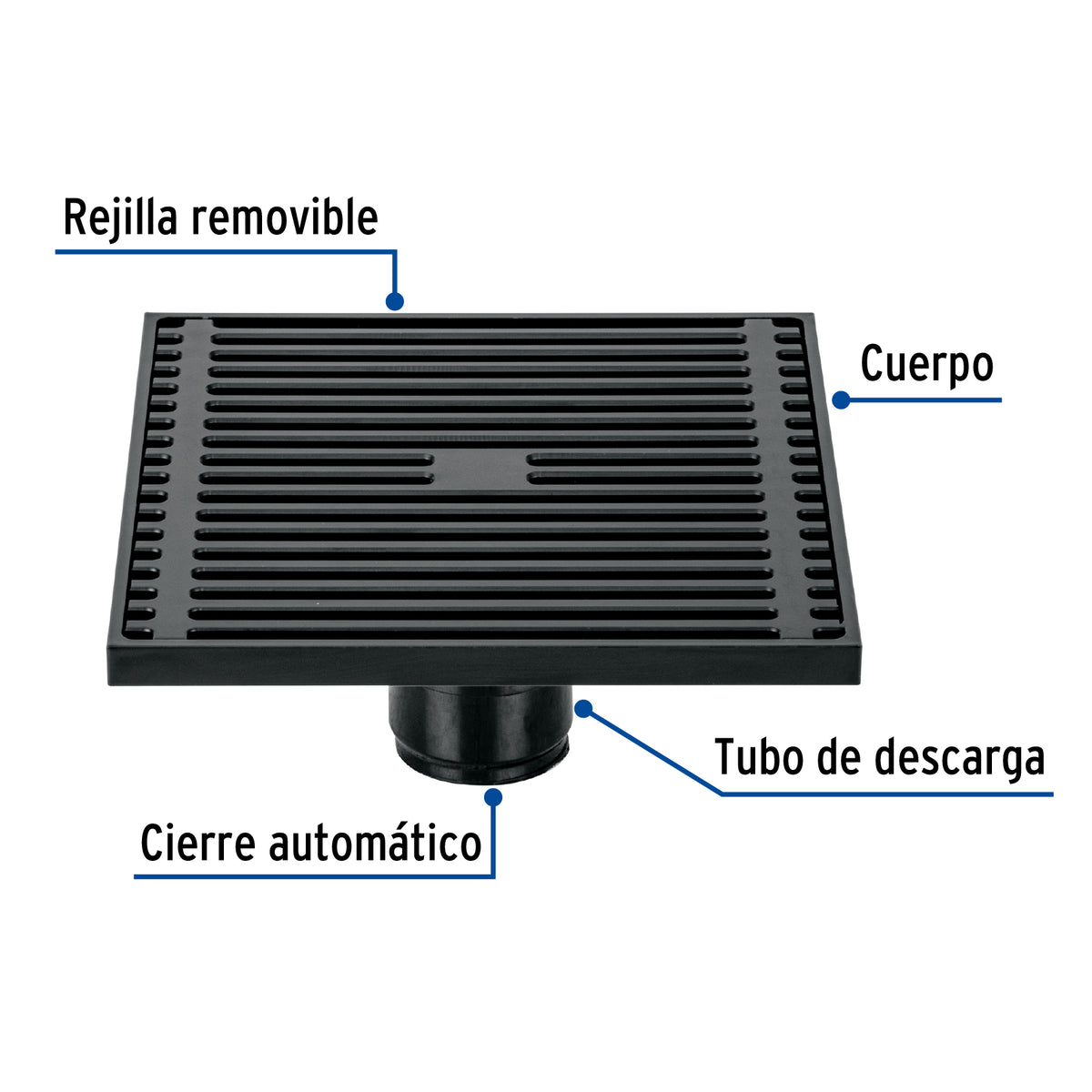 Resumidero Cuadrado 6 X 6', Latón, Negro, Foset Riviera