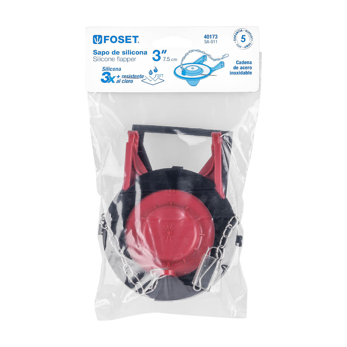 Sapo 3' para Wc, Silicona, Rojo, Cadena Inox, Foset