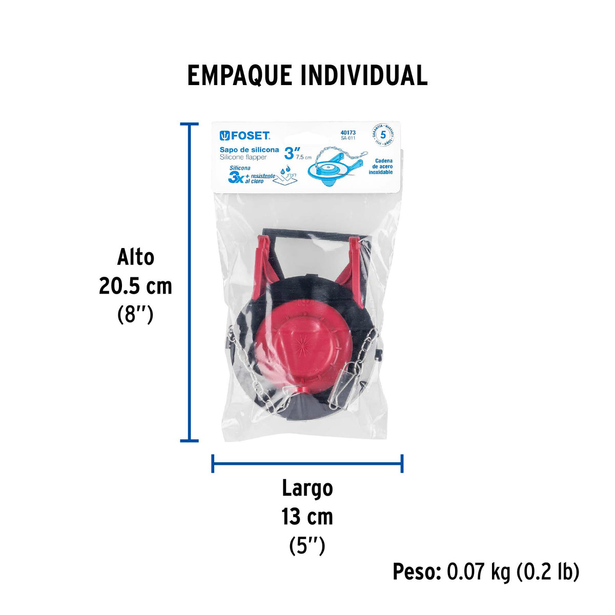 Sapo 3' para Wc, Silicona, Rojo, Cadena Inox, Foset