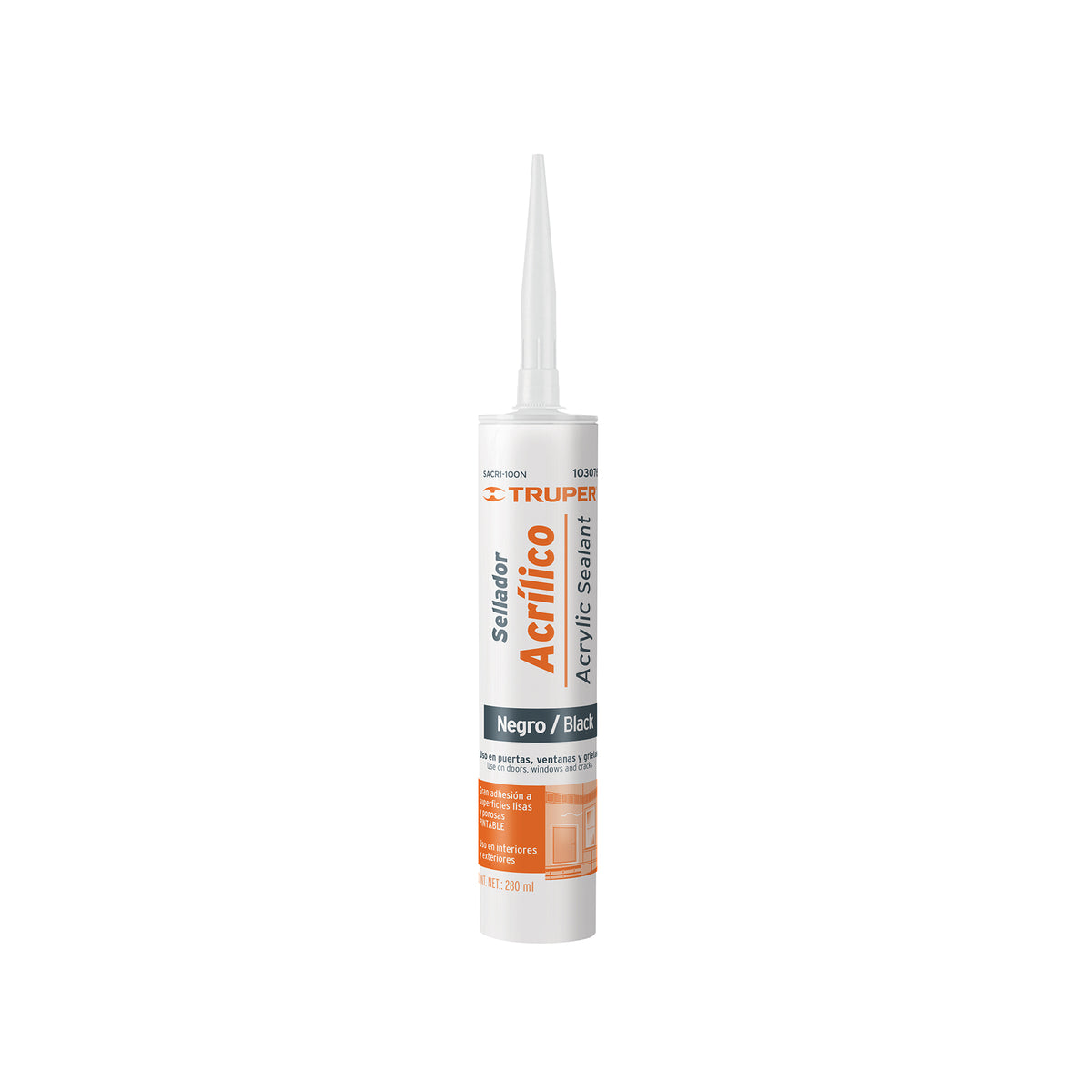 Sellador Acrílico de 280 ml, Negro, Truper
