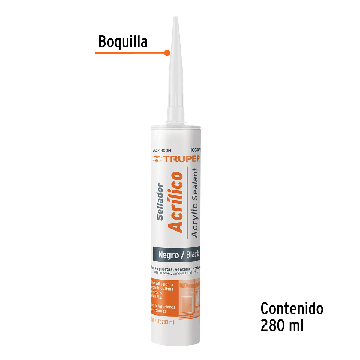 Sellador Acrílico de 280 ml, Negro, Truper