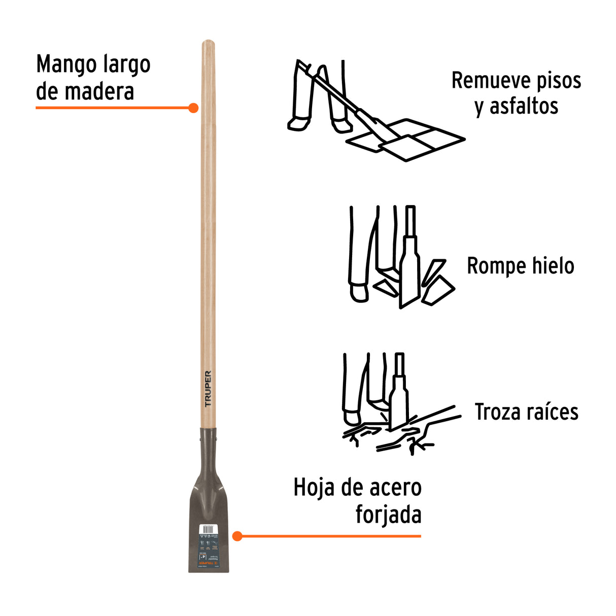 Raspador Forjado de 4', Mango Largo de 54', Truper