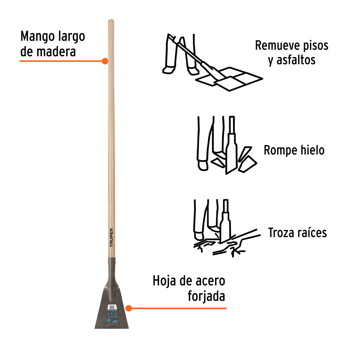 Raspador Forjado de 7', Mango Largo de 54', Truper