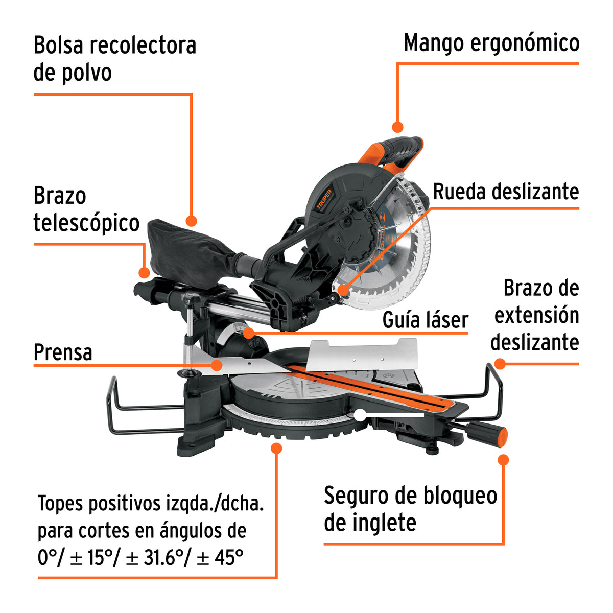 Sierra de Inglete 10', 1900 W Telescópica Compuesta, Truper