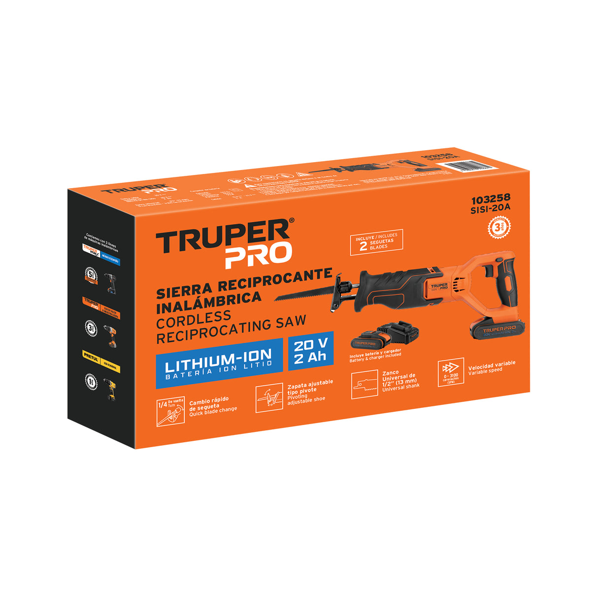 Sierra Sable, 20 V, 1 Batería 2 Ah, Truper Pro