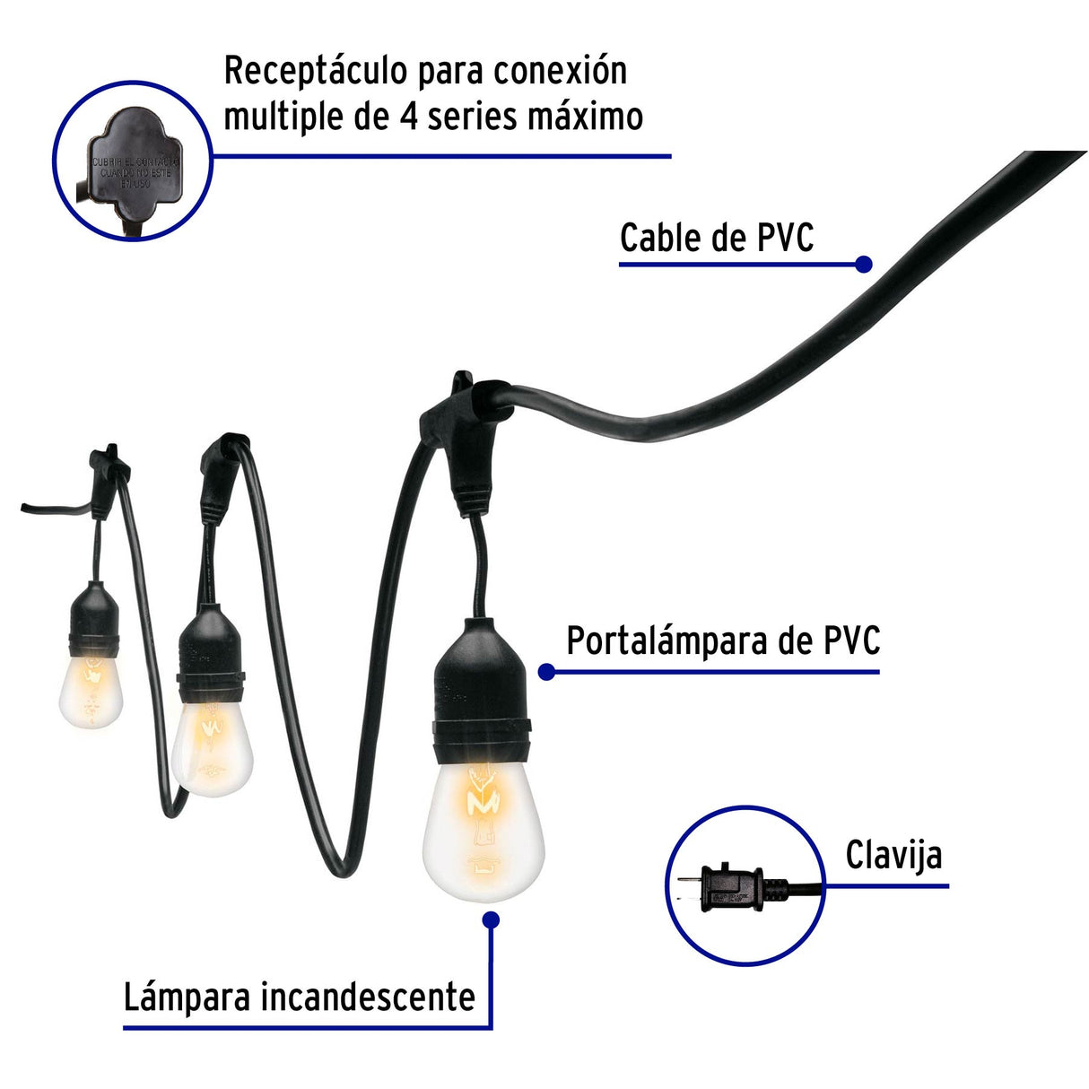 Serie de 7.3 m con 12 Luces Incandescentes para Exterior