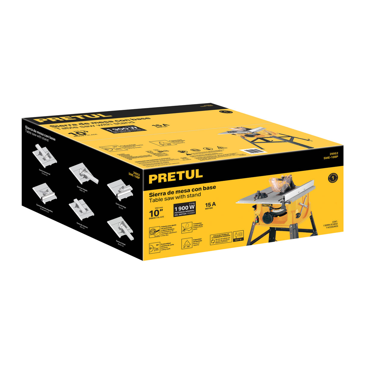 Sierra de Mesa 10', 2-1/2 HP (1900 W), con Base, Pretul