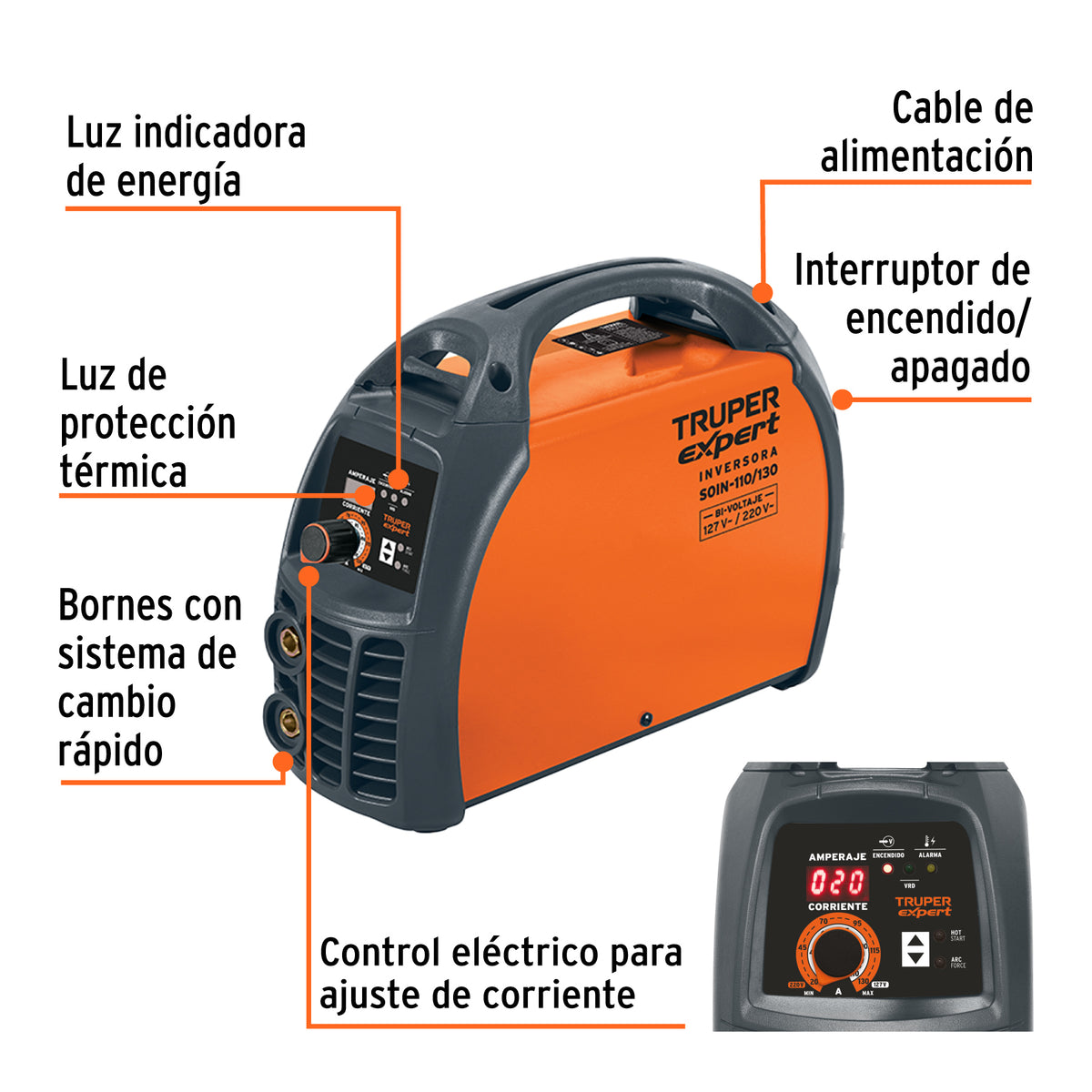 Soldadora Inversora 130 a, Bi-voltaje 127/220 V, Truper