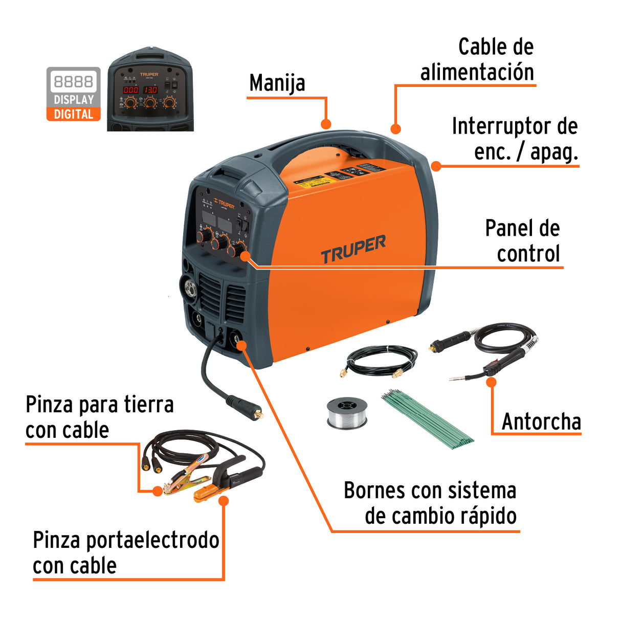 Soldadora para Microalambre y Electrodo, 130 a, Truper