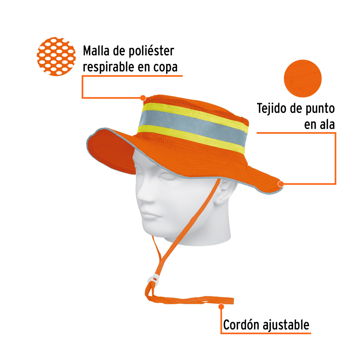 Sombrero Naranja Alta Visibilidad con Reflejante, Truper