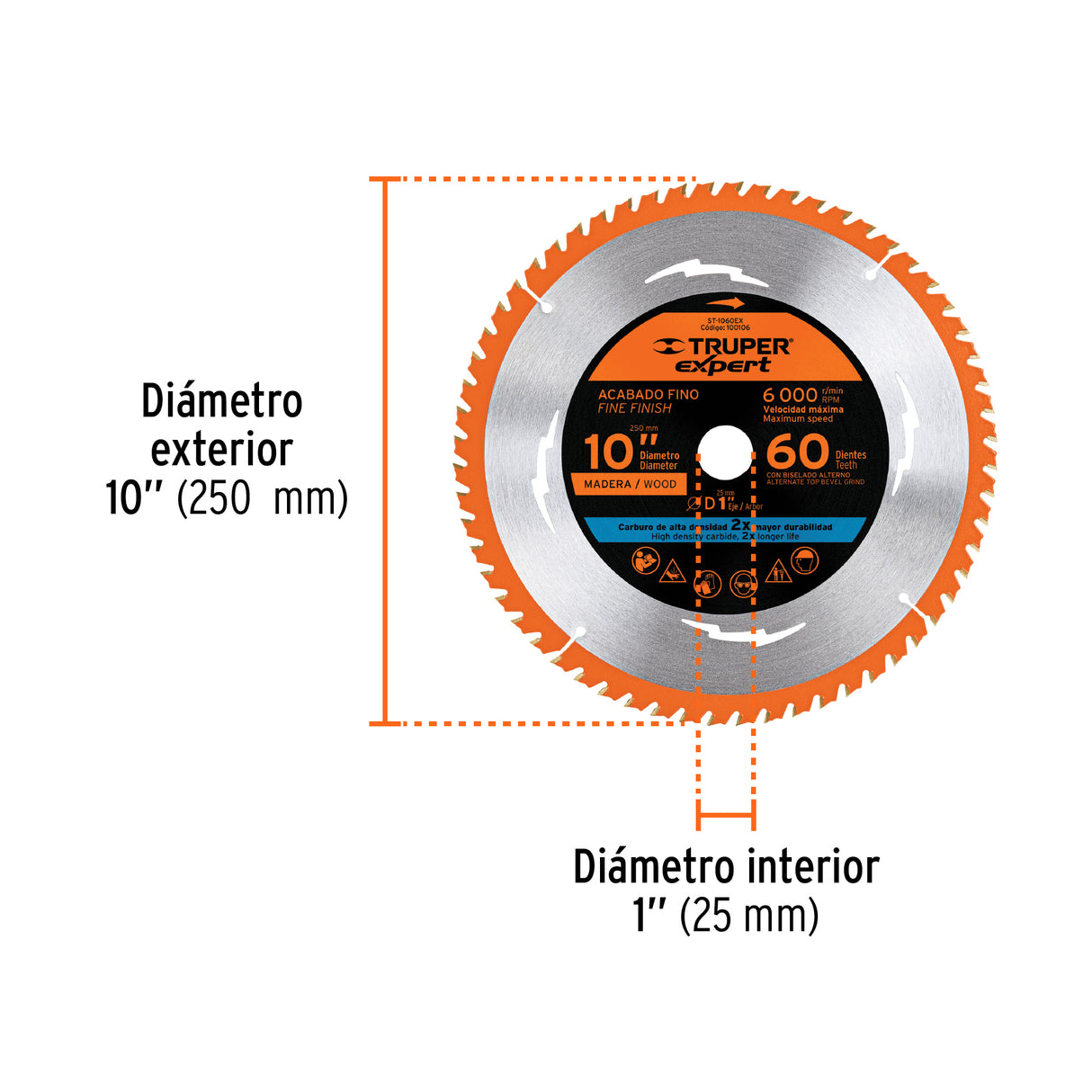 Disco Sierra 10' para Madera, 60 Dientes Centro 1', Expert