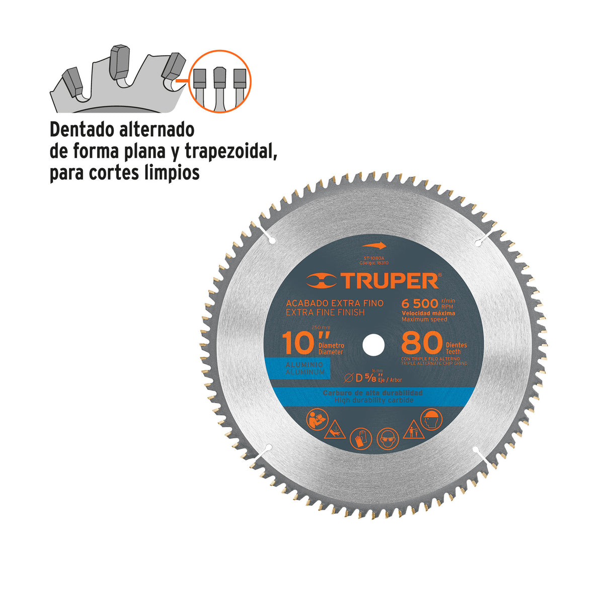 Disco Sierra 10' para Aluminio, 80 Dientes Centro 5/8'