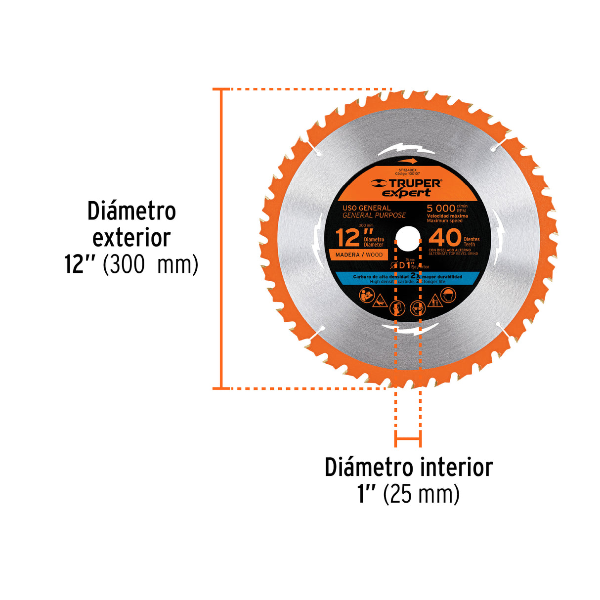 Disco Sierra 12' para Madera, 40 Dientes Centro 1', Expert