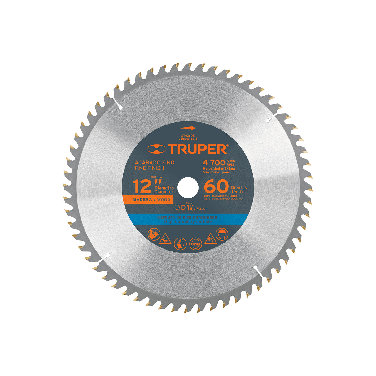 Disco Sierra 12' para Madera, 60 Dientes Centro 1', Truper