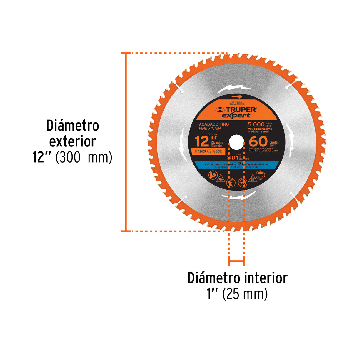 Disco Sierra 12' para Madera, 60 Dientes Centro 1', Expert