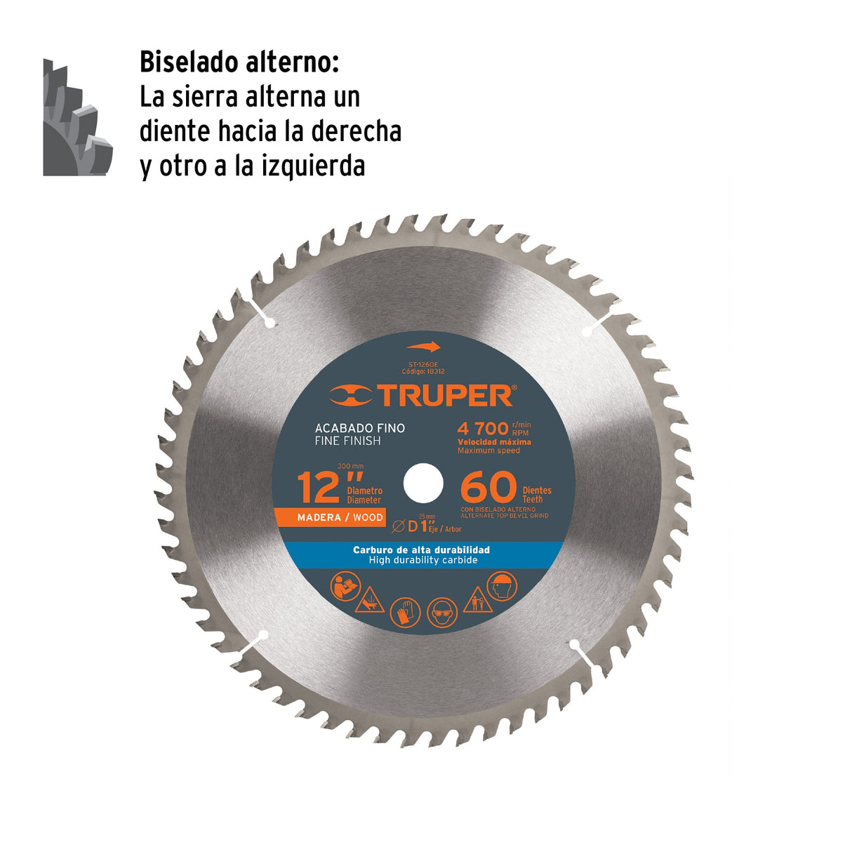 Disco Sierra 12' para Madera, 60 Dientes Centro 1', Truper