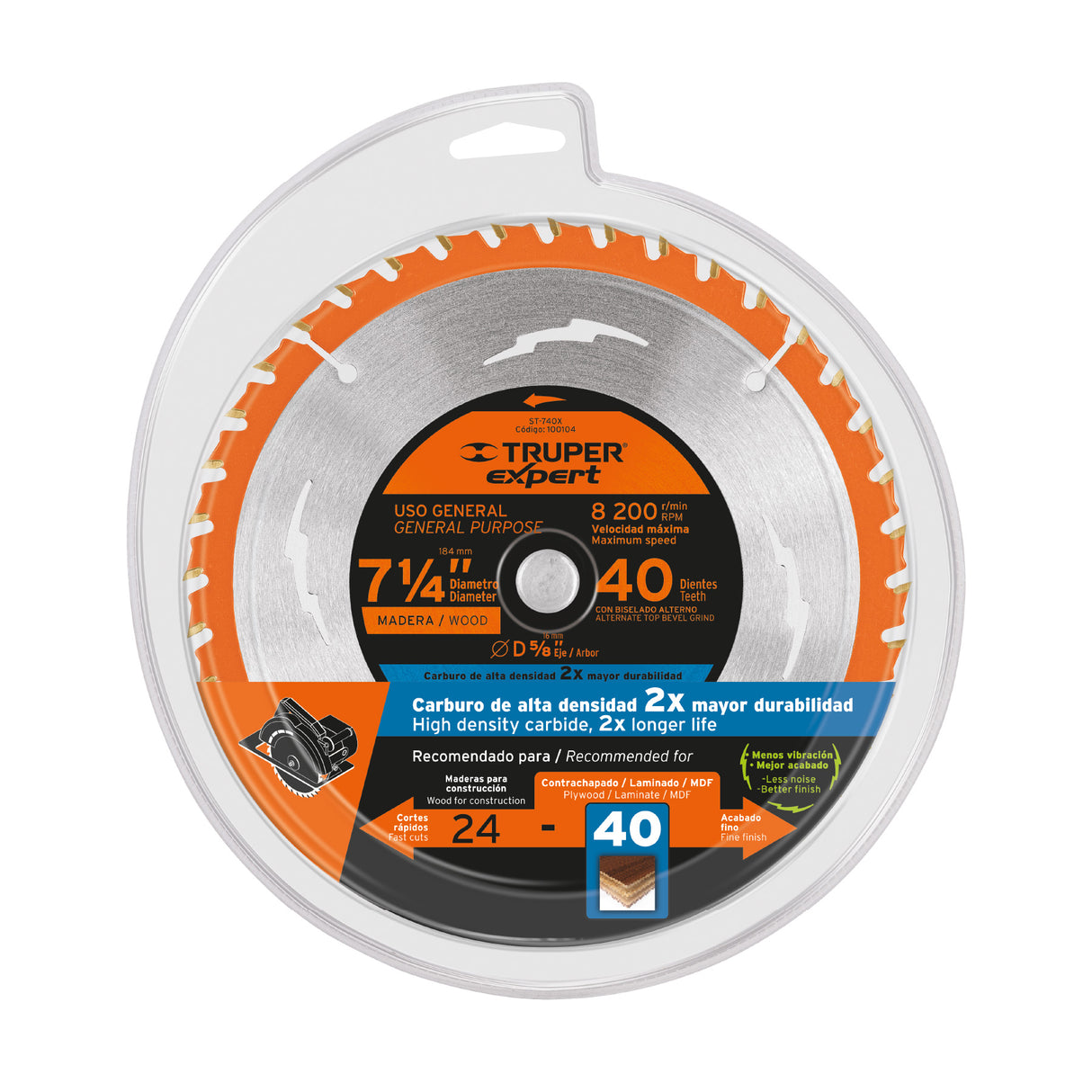 Disco Sierra 7-1/4' para Madera, 40 Dientes Centro 5/8', Expert