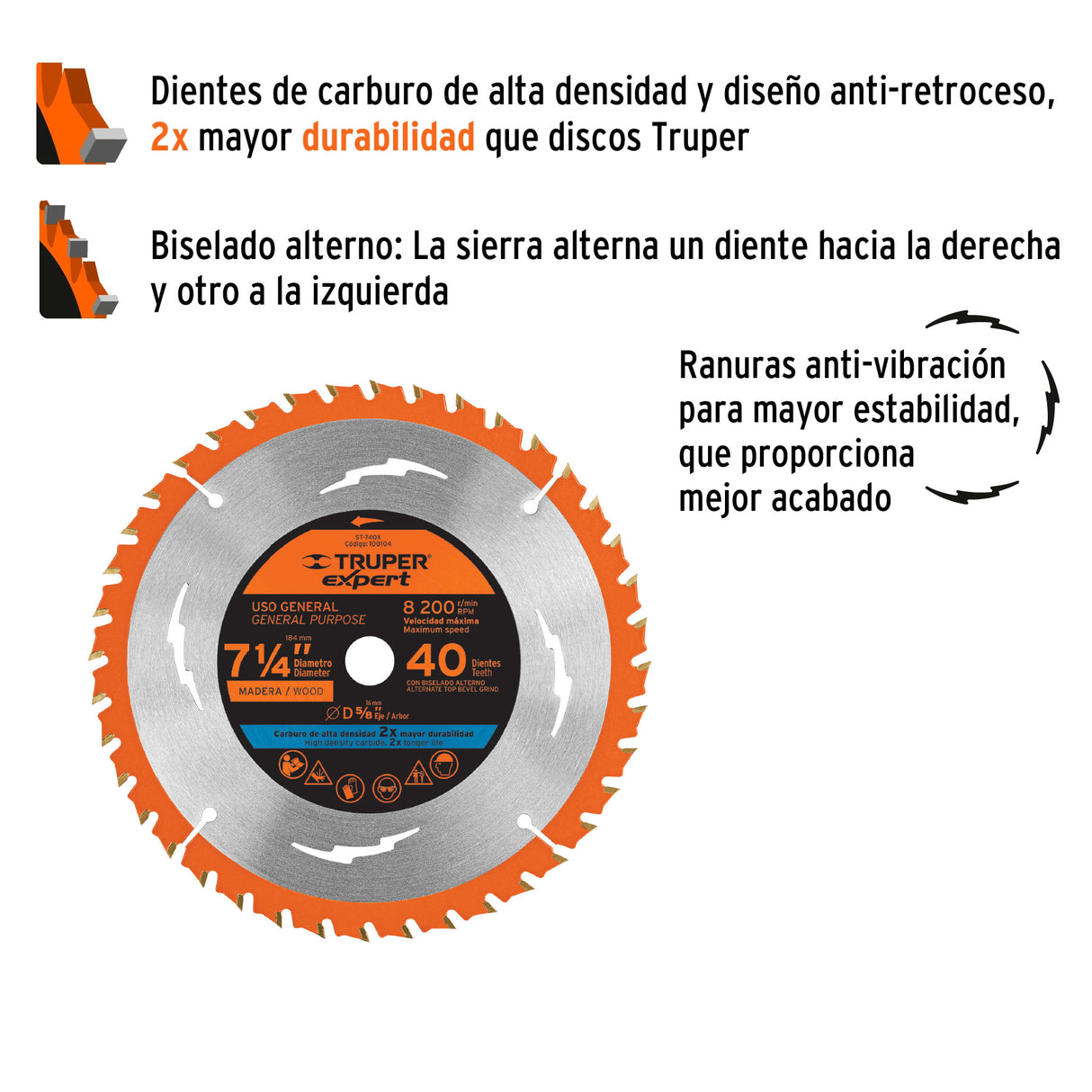 Disco Sierra 7-1/4' para Madera, 40 Dientes Centro 5/8', Expert