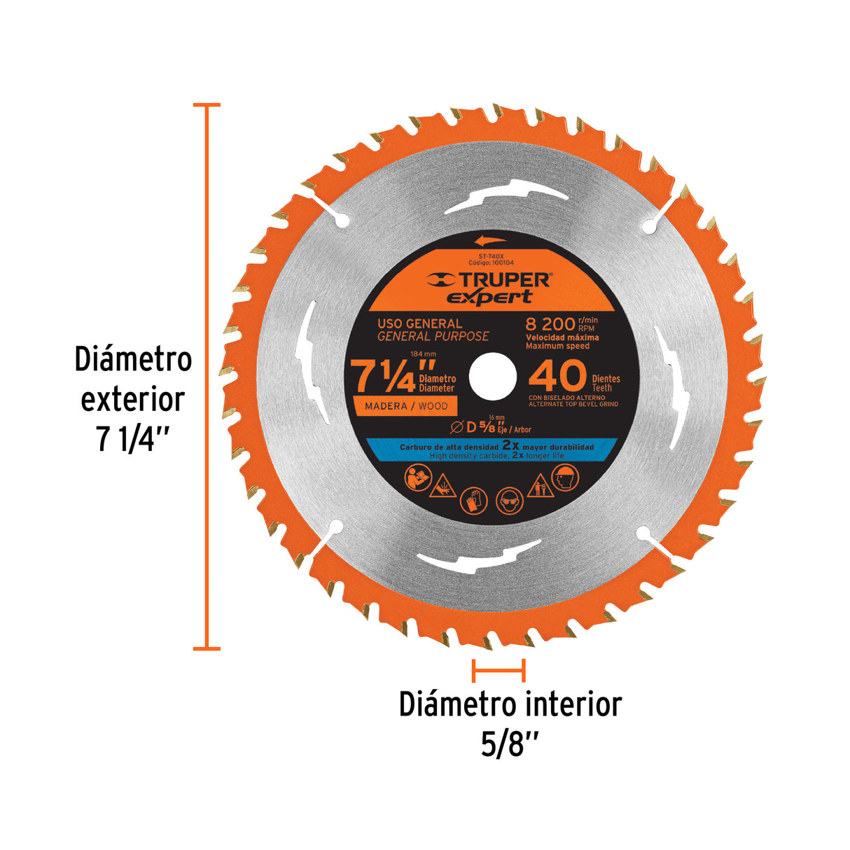 Disco Sierra 7-1/4' para Madera, 40 Dientes Centro 5/8', Expert