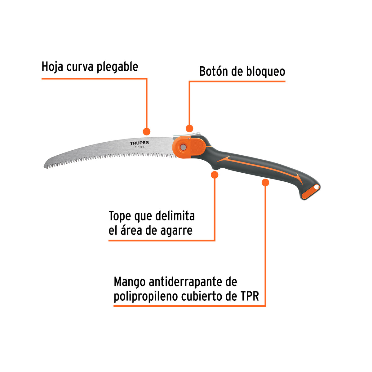 Serrucho Plegable 10' Hoja Curva 5 Dpp Mango Plástico, Truper