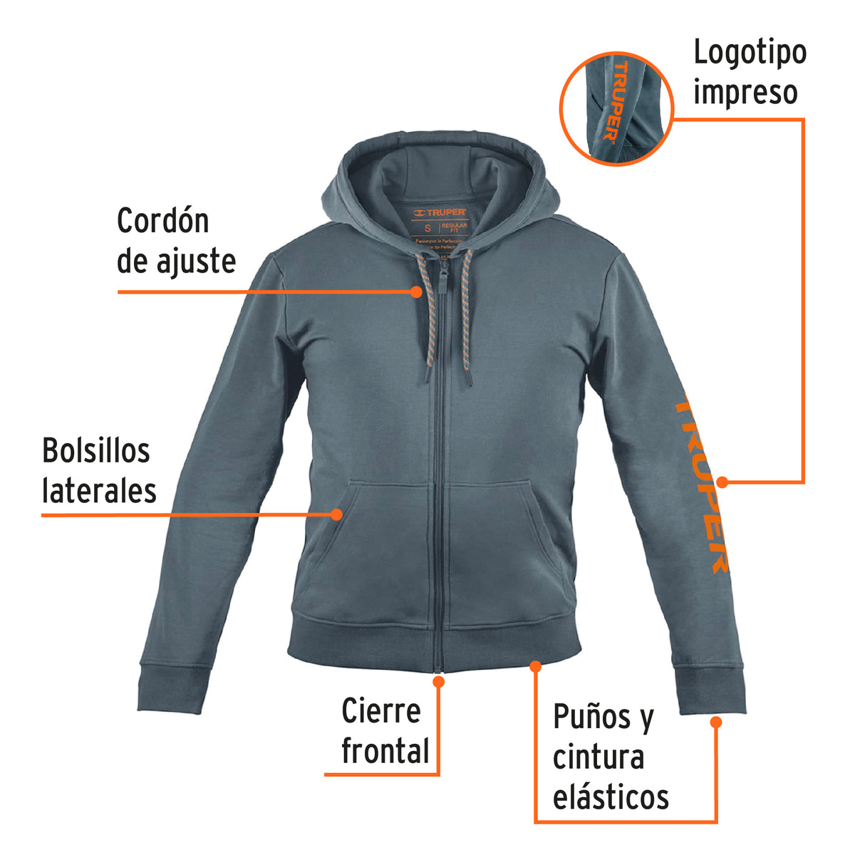 Sudadera Gris para Caballero, Talla Ch, Truper